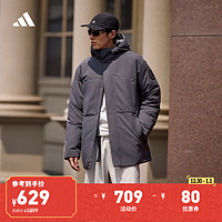 adidas 阿迪達(dá)斯 600蓬保暖拒水防潑防風(fēng)連帽鴨絨羽絨服冬季阿迪達(dá)斯輕運(yùn)動 深灰 L