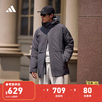 adidas 阿迪達(dá)斯 600蓬保暖拒水防潑防風(fēng)連帽鴨絨羽絨服冬季阿迪達(dá)斯輕運(yùn)動(dòng) 深灰 L