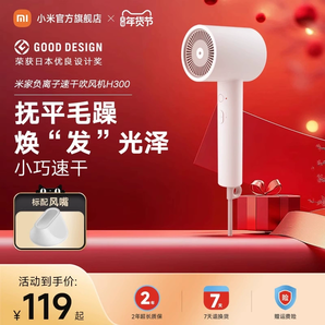 小米米家負離子速干吹風機H300家用大風速電吹風宿舍恒溫輕巧白色
