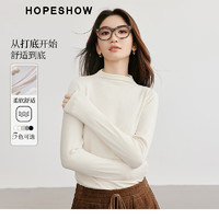 HOPESHOW 紅袖 基礎(chǔ)內(nèi)搭T恤冬季2024女裝純色彈力顯瘦修身半高領(lǐng)打底衫上衣 黑050 M