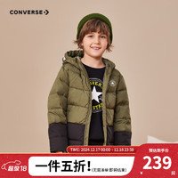 CONVERSE 匡威 童裝男童女童短款羽絨服兒童保暖外套紅色拜年服 灰橄欖綠 120/60（6）