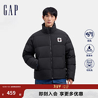 Gap 蓋璞 男女裝2024秋冬防風防潑水刺繡logo立領677674羽絨服外套 黑色 L (175/96A) 亞洲尺碼