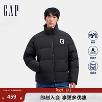 Gap 蓋璞 男女裝2024秋冬防風(fēng)防潑水刺繡logo立領(lǐng)677674羽絨服外套 黑色 L (175/96A) 亞洲尺碼