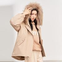 冰潔BENGEN 中長款貉子毛大毛領(lǐng)連帽羽絨服女工裝保暖外套