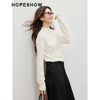 HOPESHOW 紅袖 100%綿羊毛針織衫秋季2024女裝純色無縫一體半高領(lǐng)內(nèi)搭上衣 夢幻米006 M