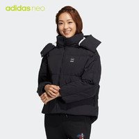 adidas 阿迪達(dá)斯 女冬季常規(guī)款鴨絨530蓬黑色連帽羽絨服  HN9413 A/L 黑色/白