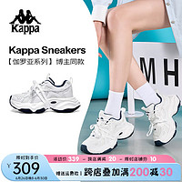 Kappa 卡帕 女鞋老爹鞋女2024網(wǎng)鞋透氣薄款厚底鞋子女網(wǎng)面運動鞋 白/海藍