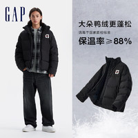 Gap 蓋璞 男女裝2024秋冬新款防風(fēng)防潑水刺繡logo立領(lǐng)羽絨服外套677674 黑色