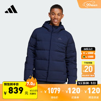 adidas 阿迪達(dá)斯 600蓬休閑保暖連帽鴨絨羽絨服男女冬季阿迪達(dá)斯輕運(yùn)動 傳奇墨水藍(lán) L