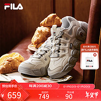 FILA 斐樂 官方女鞋CROISSANT摩登運動鞋2024冬季新款可頌鞋老爹鞋 微白/銀器灰-WA