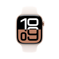 Apple 蘋果 Watch Series 10 智能手表 GPS款 46mm 玫瑰金色 淡桃粉色橡膠表帶 M/L