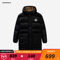 CONVERSE 匡威 中長款加厚羽絨服 260g充絨 正黑色