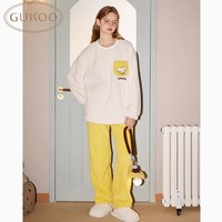 GUKOO 果殼 睡衣女冬甜美加絨保暖家居服套裝春睡衣男