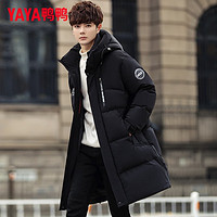 YAYA 鴨鴨羽絨服 鴨鴨（YAYA）羽絨服男中長(zhǎng)款加厚保暖時(shí)尚潮流休閑連帽外套 黑色 180/XL
