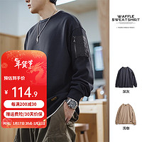 MADEN 馬登 工裝 山系戶外華夫格衛(wèi)衣機(jī)能風(fēng)垂感百搭圓領(lǐng)長(zhǎng)袖T恤男秋冬款 深灰色 L