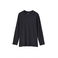 MUJI 無印良品 男式 使用了棉的冬季內(nèi)衣 圓領(lǐng)長袖T恤 黑色 S