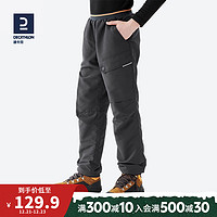 DECATHLON 迪卡儂 兒童運(yùn)動(dòng)褲男女童秋休閑褲保暖褲子束腳工裝褲QUJR 炭黑色 7-8歲