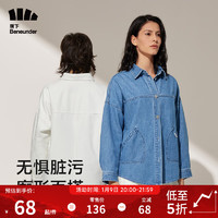 Beneunder 蕉下 襯衫女春夏牛仔襯衣POLO領(lǐng)白色襯衫女寬松外套 晴空藍 160/84A M