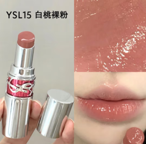 YVES SAINT LAURENT 圣羅蘭 圓管口紅 敢愛光耀釉光唇膏 #15 白桃裸粉 3.2g