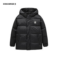 CONVERSE 匡威 兒童男童連帽羽絨服秋冬新品保暖外套女童短款加厚紅色面包服 正黑色 130