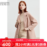 FINITY 菲妮迪 羊絨毛呢外套冬季羊毛休閑中長款保暖雙面呢大衣女 粉色 XL