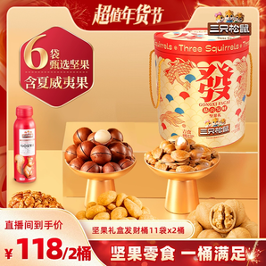 【超級年貨節(jié)】三只松鼠發(fā)財桶11袋/1199gx2桶堅果禮盒零食送禮