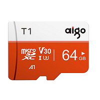 aigo 愛國者 64GB TF（MicroSD）存儲卡 U3 A1 V30 4K內(nèi)存卡 相機行車記錄儀監(jiān)控攝像頭 T1讀速100MB/s