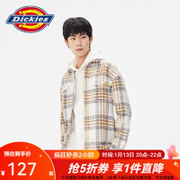 Dickies 帝客 長袖襯衫 休閑版型厚格紋長袖襯衫 寬松上衣10971 奶油色格紋 L