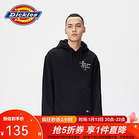 Dickies 帝客 男女情侶款印花加絨連帽衛(wèi)衣 10964 黑色 L