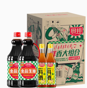 廚邦 金品生抽1.48kg*2+蔥姜汁料酒500ml*2