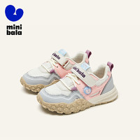 迷你巴拉巴拉 MINI BALA迷你巴拉童鞋兒童運(yùn)動(dòng)鞋春秋網(wǎng)面透氣跑步鞋男女休閑防撞拼色潮鞋 米/粉 26 碼適合腳長15.7-16.2cm