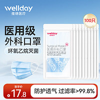 維德 一次性醫(yī)用外科口罩  100只 藍