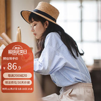 馬登 女裝 法式經(jīng)典藍(lán)白條紋襯衫寬松休閑襯衣開衫方領(lǐng)上衣外套夏季 襯衫