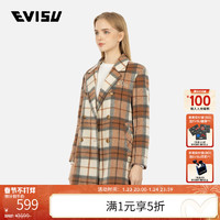 EVISU 女士海鷗刺繡格紋大衣外套