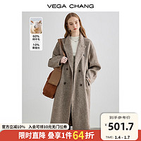 VEGA CHANG 羊毛雙面呢大衣女冬小個(gè)子高級(jí)感毛呢大衣 沙茶駝