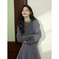 闊色 女士灰色珍珠針織衫