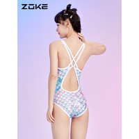 洲克 ZOKE 女士泳衣連體三角專業(yè)競(jìng)技訓(xùn)水中健身游泳衣123501130紫綠花 2XL