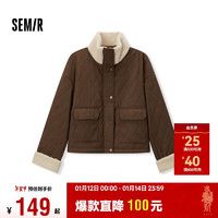 森馬 外套女菱形格仿羊羔毛立領(lǐng)2024冬季慵懶寬松夾棉夾克109724108007