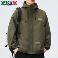 卡帝樂鱷魚 外套男士秋季工裝夾克男上衣服寬松休閑百搭戶外男裝 軍綠色 XL