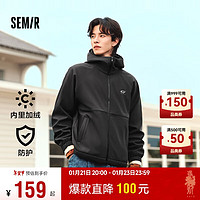 森馬 外套男三防加絨2024搖粒絨連帽冬裝寬松印花夾克百搭109724108110 黑色90001 L