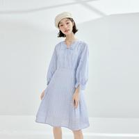詩(shī)凡黎 條紋襯衫連衣裙年春女法式優(yōu)雅燈籠袖知性質(zhì)感裙子