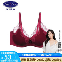 安莉芳 女士薄款大胸顯小文胸蕾絲絲絨內(nèi)衣EB1383 酒紅色BGY 70D 32/70D