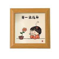 簡約 等一朵花開手寫書法掛畫擺臺手繪臥室桌面裝飾控制情緒莫生氣擺件