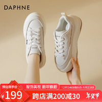 達(dá)芙妮 棕色樂(lè)福鞋2024春秋百搭通勤一腳蹬單鞋厚底系帶英倫風(fēng)小皮鞋 米色 39