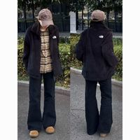 THE NORTH FACE 北面 男女同款黑色保暖 抓絨 搖粒絨 羊羔絨