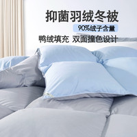 富安娜 羽絨被子 90%鴨絨被子冬季 雙人冬厚被芯1100g填充230*229cm淺藍(lán)