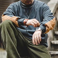 馬登 工裝 美式復(fù)古搖粒絨圓領(lǐng)衛(wèi)衣拼接ins抓絨長(zhǎng)袖上衣外套男 煙灰色 L