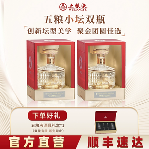 【官方自營】五糧小壇52度500mL雙瓶酒禮盒五糧液旗艦整箱正品