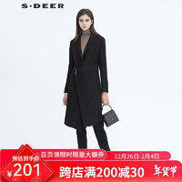 圣迪奧 S.DEER 冬女裝通勤休閑寬松方領(lǐng)平駁領(lǐng)無扣拼接毛呢風(fēng)衣