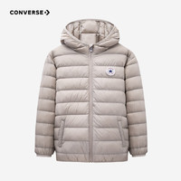 匡威 兒童裝男女童冬季新款輕連帽羽絨服兒童新年紅色保暖外套 羽毛灰咖
